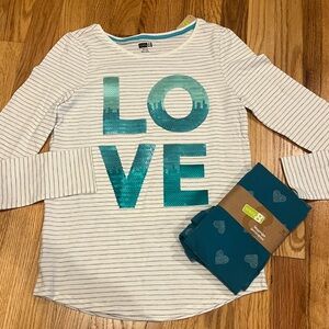 NWT LOT Crazy 8 Girl’s long sleeve shirt & blue leggings outfit